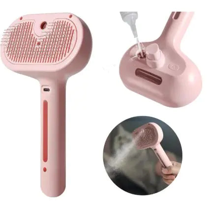 Steamy Brush Pet Spray - 3-in-1 Grooming Tool with Water Mist for Dogs & Cats