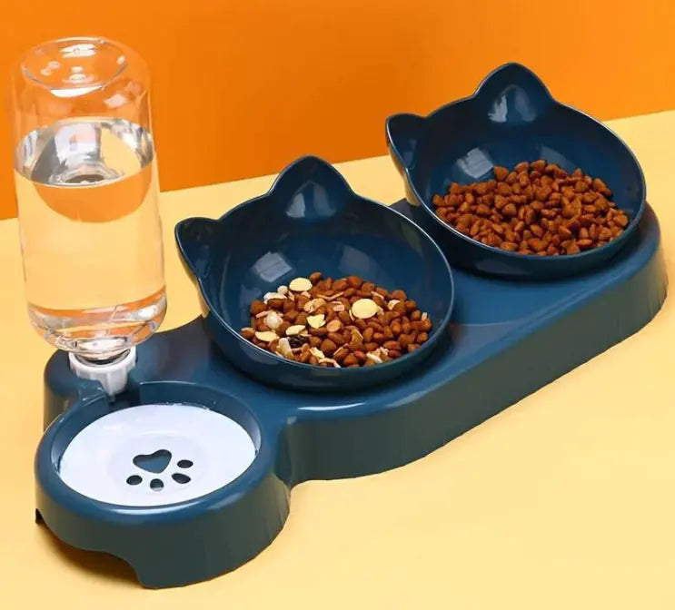 Automatic Cat Feeder Bowl - Dual Food & Water Dispenser with Timer