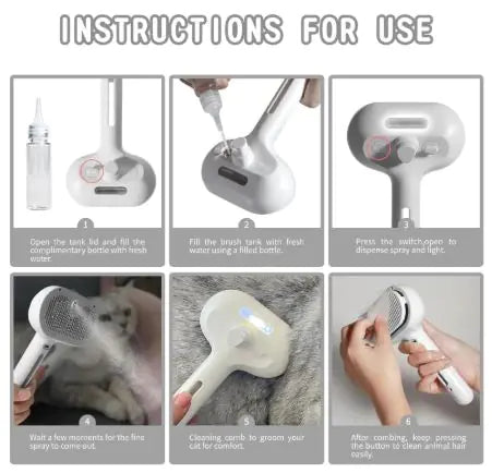 Steamy Brush Pet Spray - 3-in-1 Grooming Tool with Water Mist for Dogs & Cats