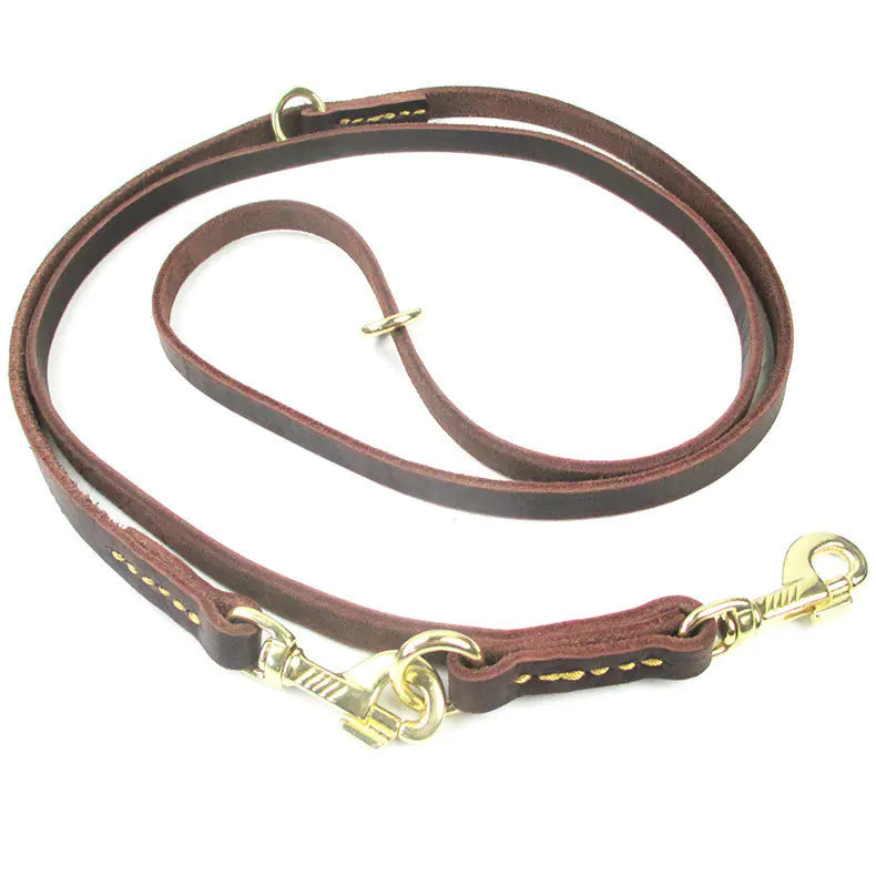Multifunctional Dog Leash with Double Copper Hook - Heavy Duty 2.5M Leather Lead