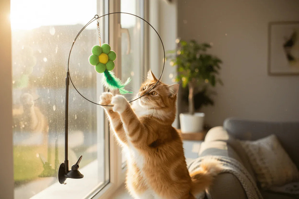 Cat Sucker Teaser Toy - Interactive Suction Cup Play Toy with Attachments - TheHoomy