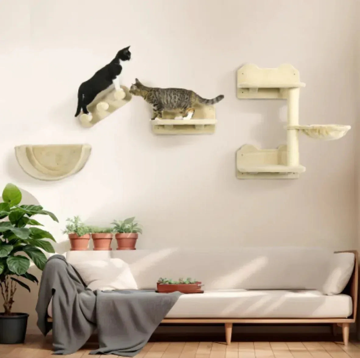 Cat Wall Shelves Set - 4-Piece Furniture with Hammock, Platforms & Scratching Post - TheHoomy