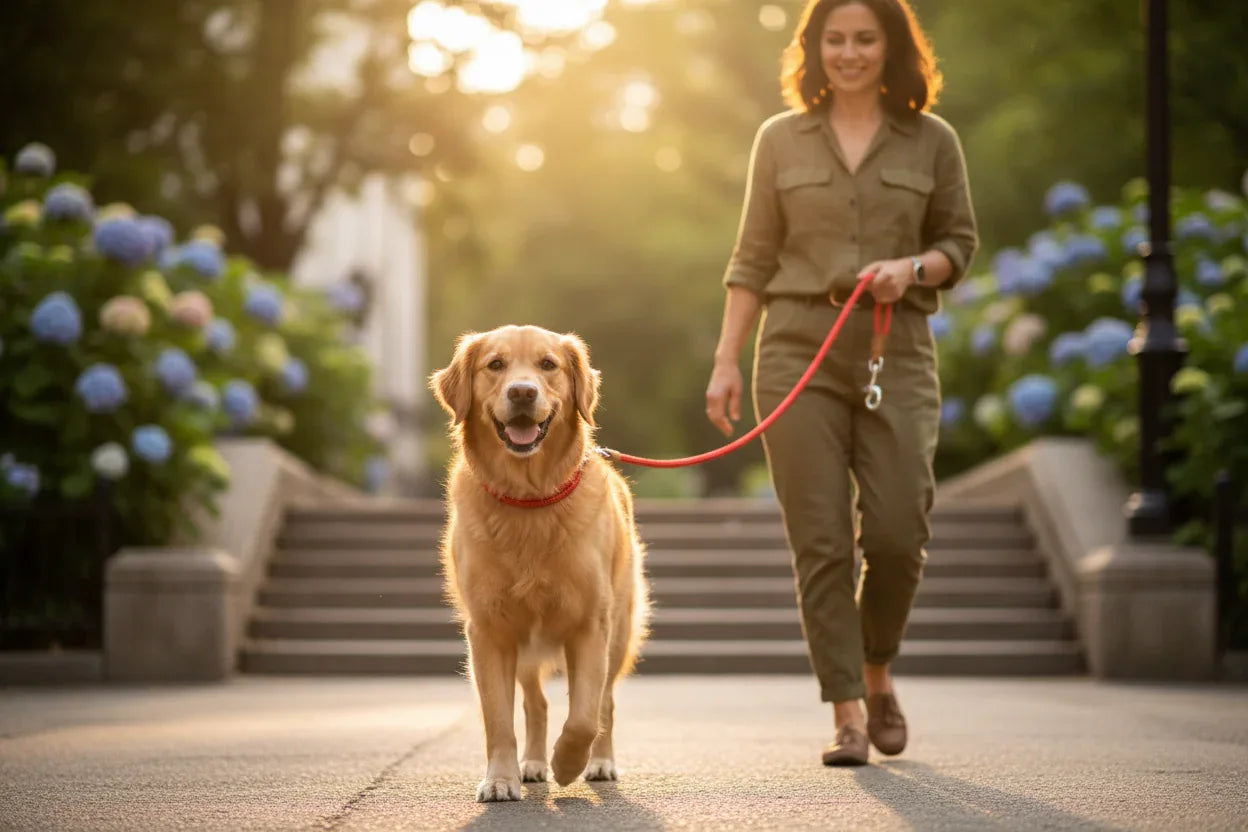 Nylon Dog Collar and Leash Set - Adjustable Pup Harness with PU Leather - TheHoomy