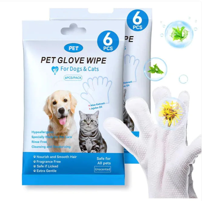 Pet Cleaning Gloves & Wipes - Disposable Grooming Kit for Dogs & Cats