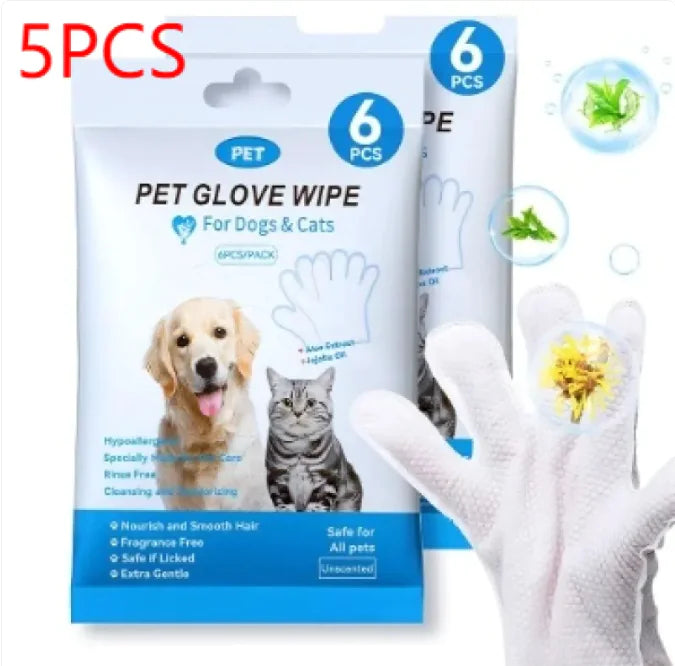 Pet Cleaning Gloves & Wipes - Disposable Grooming Kit for Dogs & Cats