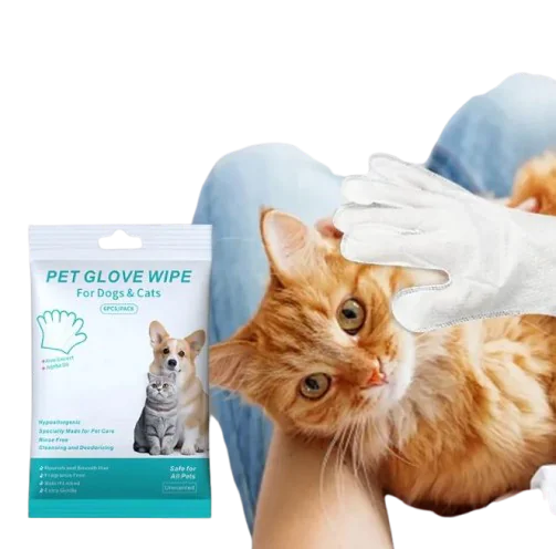 Pet Cleaning Gloves & Wipes - Disposable Grooming Kit for Dogs & Cats