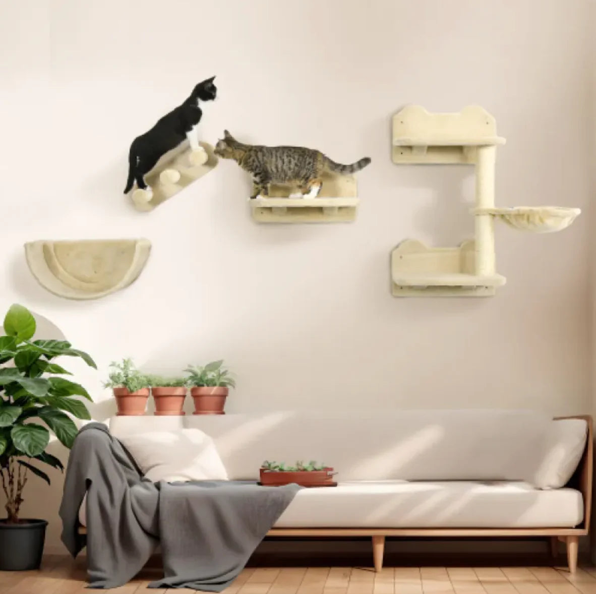 Cat Wall Shelves Set - 4-Piece Furniture with Hammock, Platforms & Scratching Post