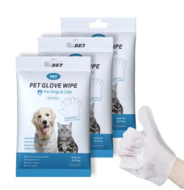Pet Cleaning Gloves & Wipes - Disposable Grooming Kit for Dogs & Cats