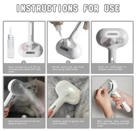 Steamy Brush Pet Spray - 3-in-1 Grooming Tool with Water Mist for Dogs & Cats - TheHoomy